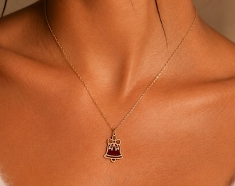 Weihnachtsglocke Kette Gold, rote Emaille Glocken Anhänger 925 Silber, festlicher Weihnachtsschmuck Damen, Geschenk für Sie Weihnachten