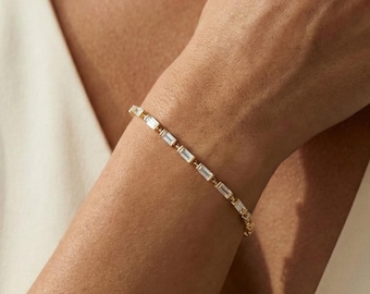 Vergoldetes Zirkon Armband aus 925 Silber, Minimalistisches Damen Armband, Geschenk für Sie Elegant