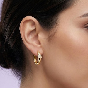 Mini Creolen vergoldet mit Steinen Belted Hoop Design Minimalistische Chunky Ohrringe Geschenk