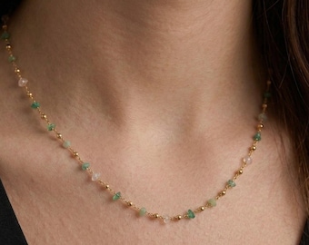 Jade Kristall Perlen Halskette, Grüne Edelstein Perlenkette Damen, Muttertag Geschenk