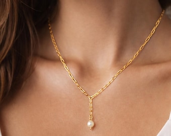 Minimalistische Perlenkette aus 925 Silber vergoldet – Zarte Damenkette, modern & elegant