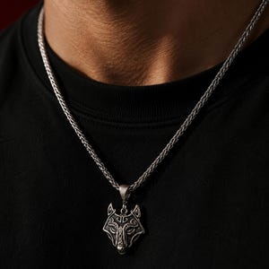 Wolfskopf Anhänger 925 Silber Herren, Fenrir keltische Wolf Halskette, maskuliner Wikinger Schmuck, Geschenk für Ihn