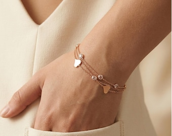 Herz Armband Gold Zirkonia, Damen Armband 14K Vergoldet, Muttertag Geschenk Sterling Silber 925