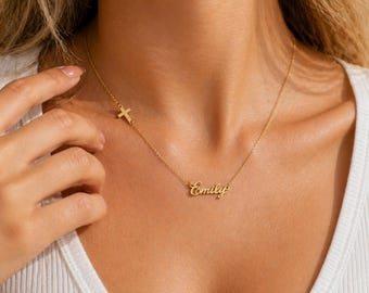 Namenskette mit Kreuz Damen – Personalisierte Halskette mit Gravur – Geschenk für sie , Taufe oder Geburtstag