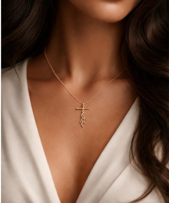 Glaube Kreuz Halskette Gold, Vertikale Kreuzkette Damen 14K Vergoldet Sterling Silber 925, Taufe Konfirmation Muttertag Geschenk