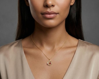Sonne Mond Halskette mit Geburtsstein – Personalisierte Kette Gold Silber – Geschenk für Frauen