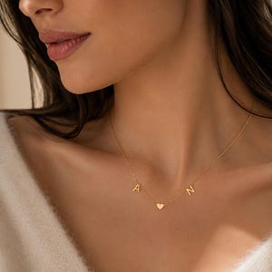 Personalisierte Initialen Kette mit Herz – 925 Sterling Silber Vergoldet , Geschenk für Freundin image 2