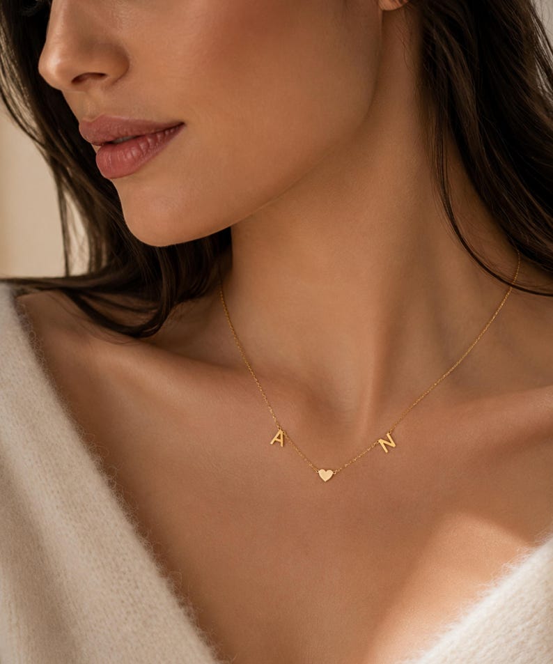 Personalisierte Initialen Kette mit Herz – 925 Sterling Silber Vergoldet , Geschenk für Freundin image 2