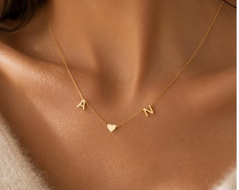 Personalisierte Initialen Kette mit Herz – 925 Sterling Silber Vergoldet , Geschenk für Freundin