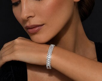 Funkelndes Doppelreihe Tennisarmband Gold, Zirkonia Gliederarmband Geschenk für Sie, Double Row Tennis Bracelet Gold