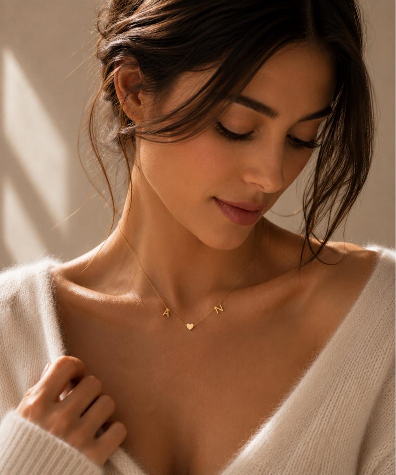 Personalisierte Initialen Kette mit Herz – 925 Sterling Silber Vergoldet , Geschenk für Freundin image 4