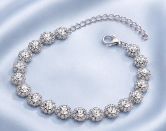 Zirconia Halo Bracelet Women, Sparkling Cluster Tennis Bracelet Gold Silver, Elegant Bridal Jewelry, Statement Gift for Her
