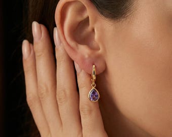 Benutzerdefinierte Geburtsstein Ohrringe aus 925 Silber, 14K Vergoldet Tropfen Zirkon Ohrringe