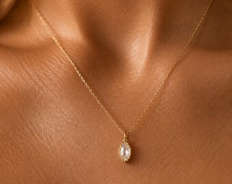 Marquise Geburtsstein Halskette Gold, Personalisierte Kette Damen, Zarte Minimalistische Kette, Geschenk für Frau