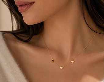 Personalisierte Buchstaben Kette Gold, Initialen Halskette 925 Silber vergoldet, zierliche Damen Kette mit Buchstabe, Geschenk für Sie