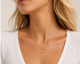 Gold Kreis Halskette, Minimalistische Circle Necklace, Zarte Ring Kette, Offener Kreis Anhänger, Elegant Schmuck Geschenk für Sie