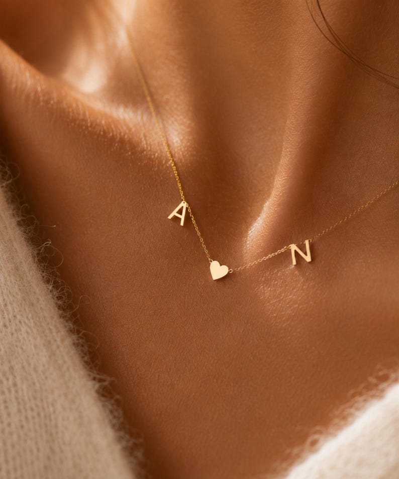 Personalisierte Initialen Kette mit Herz – 925 Sterling Silber Vergoldet , Geschenk für Freundin image 6