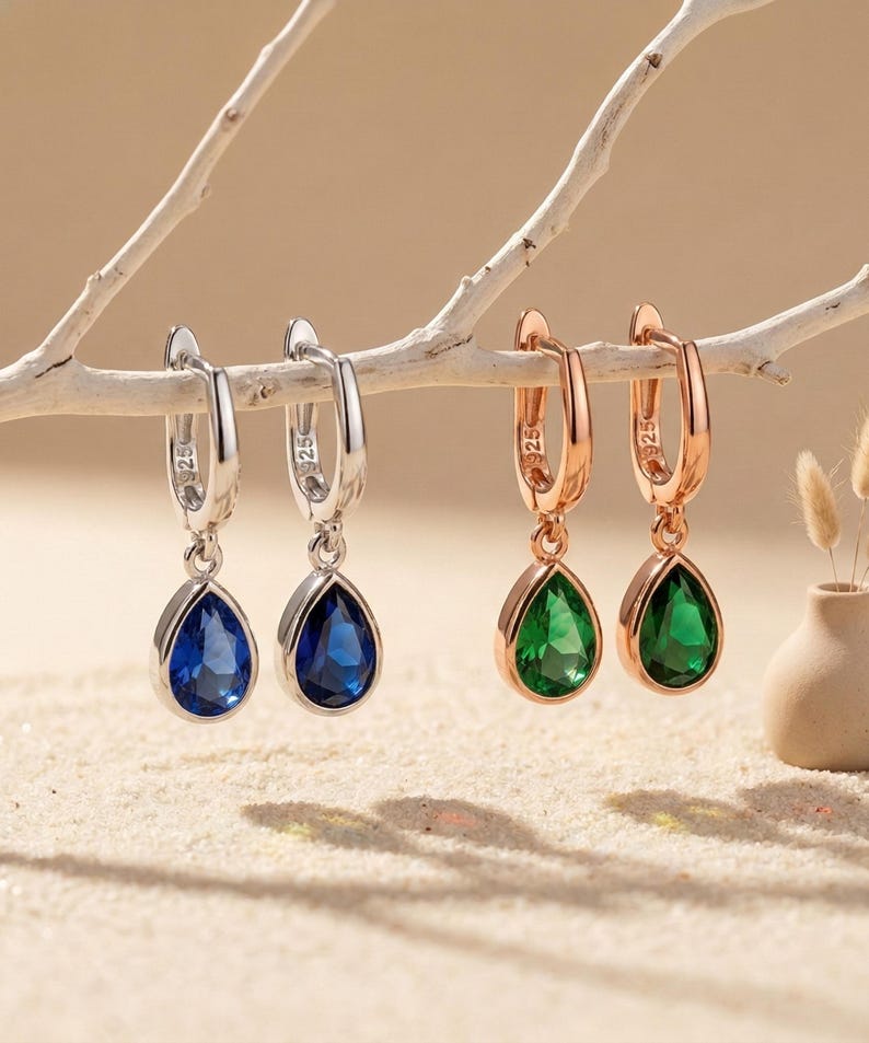 Geburtsstein Ohrringe benutzerdefiniert – 925 Silber, 14K Vergoldet Tropfen Zirkon image 9