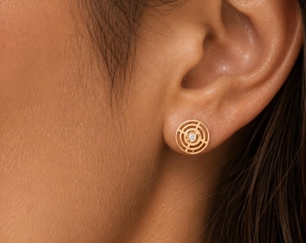 Zarte Kreis Ohrstecker Gold Filigrane, Zirkonia Geometric Disc Ohrringe Sterling Silber, minimalistisch elegant, Geschenk für Sie