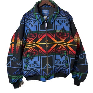 Pendleton High Grade Western Wear Wool Jacket Bear Eagle Sharkey Sz L Vintage image 2