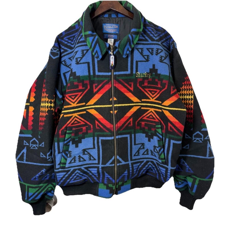 Pendleton High Grade Western Wear Wool Jacket Bear Eagle Sharkey Sz L Vintage image 2