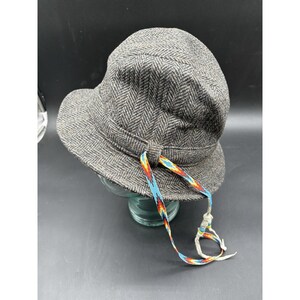 Pendleton Custom Made USA Wool Herringbone Paperboy Bucket Hat Beaded Strap image 5