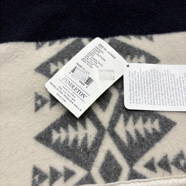 Pendleton Heroic Chief Filt Elfenbensvit Chief Kollektion 64x80 Ull Tillverkad USA NWT bild 6