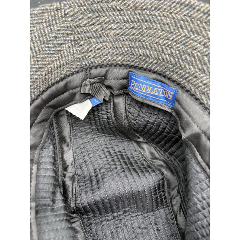 Pendleton Custom Made USA Wool Herringbone Paperboy Bucket Hat Beaded Strap image 11
