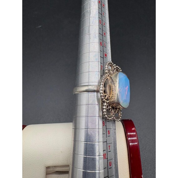 Sterling Silver Opalite Statement Ring Ornate Fil… - image 6