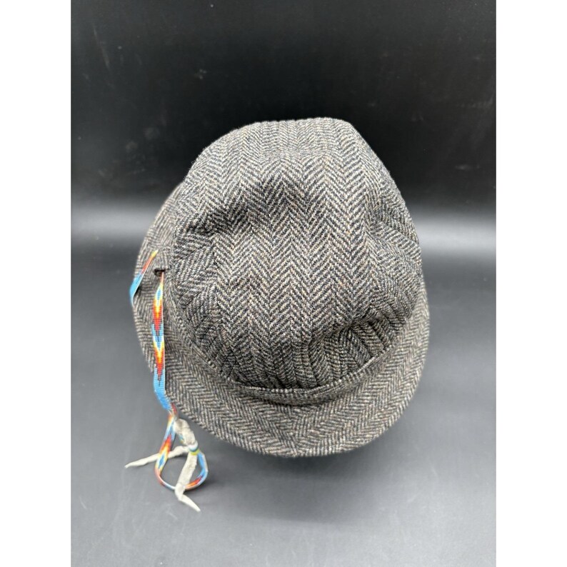 Pendleton Custom Made USA Wool Herringbone Paperboy Bucket Hat Beaded Strap image 9
