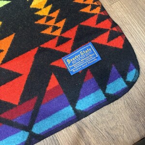 Pendleton Beaver State Wool Blanket Rainbow Geometric Black 64x80 Vintage image 5
