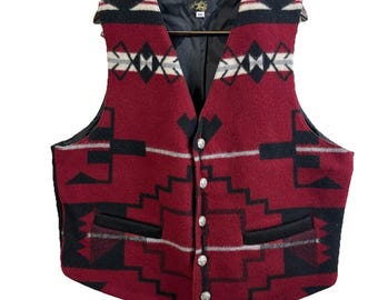 Justin Kroff XXL Wool Vest Buffalo Nickel Buttons Aztec Pattern Made in USA