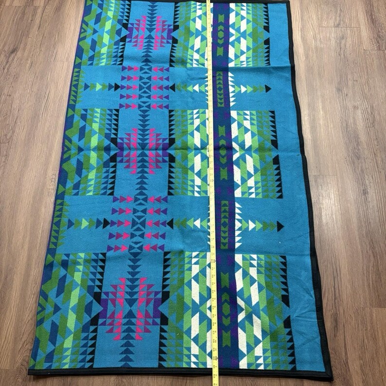 Pendleton Beaver State Wool Blanket 64x80 Geometric Blue Green Purple image 8