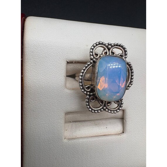 Sterling Silver Opalite Statement Ring Ornate Fil… - image 8