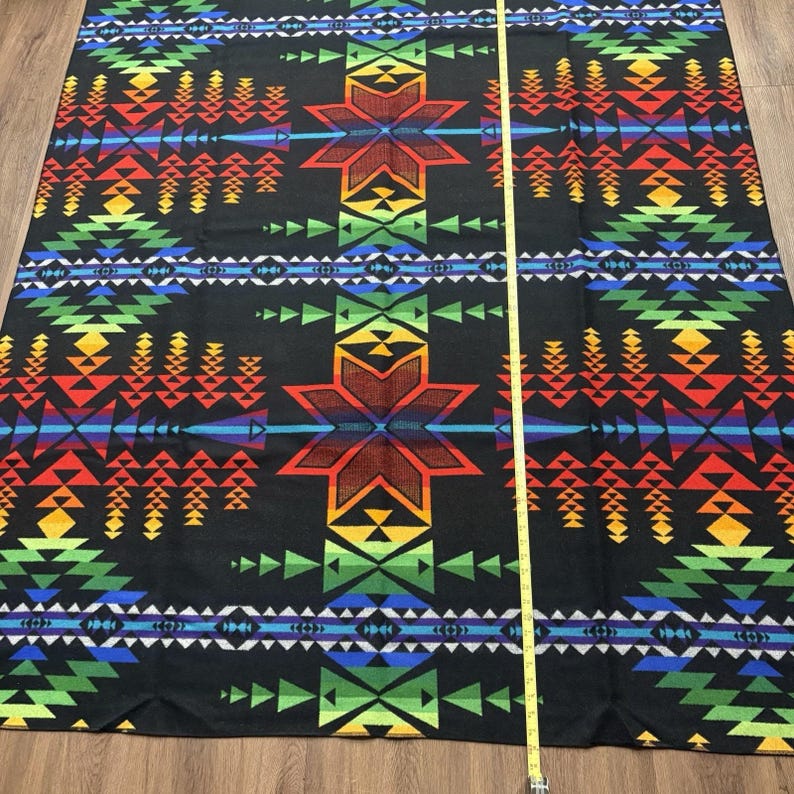 Pendleton Beaver State Wool Blanket Rainbow Geometric Black 64x80 Vintage image 8