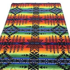 Pendleton Beaver State Wool Blanket Rainbow Geometric Black 64x80 Vintage image 7