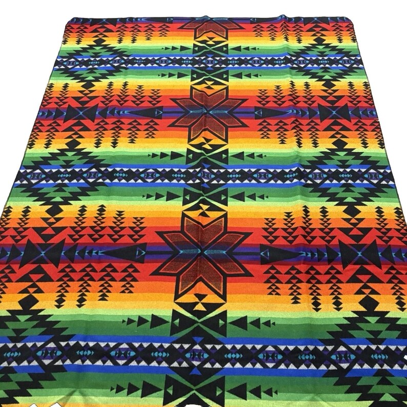 Pendleton Beaver State Wool Blanket Rainbow Geometric Black 64x80 Vintage image 7