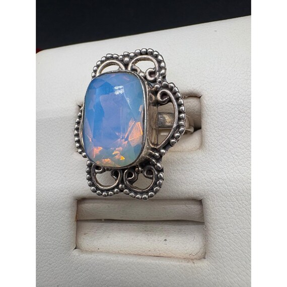 Sterling Silver Opalite Statement Ring Ornate Fil… - image 4