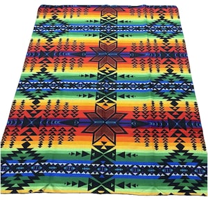 Pendleton Beaver State Wool Blanket Rainbow Geometric Black 64x80 Vintage image 2