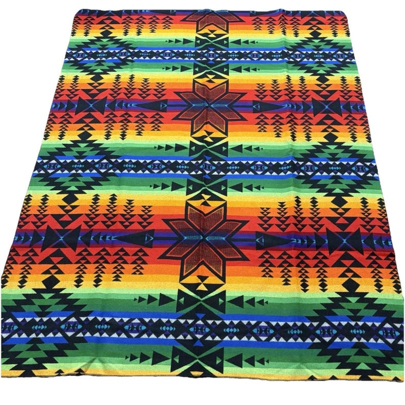 Pendleton Beaver State Wool Blanket Rainbow Geometric Black 64x80 Vintage image 2