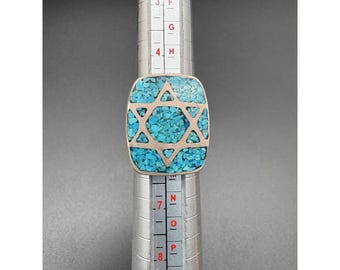 Sterling Silver Star of David Turquoise Chip Ring Heavy Size 5.5 15.31g