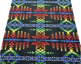 Pendleton Beaver State Wool Blanket Rainbow Geometric Black 64x80 Vintage