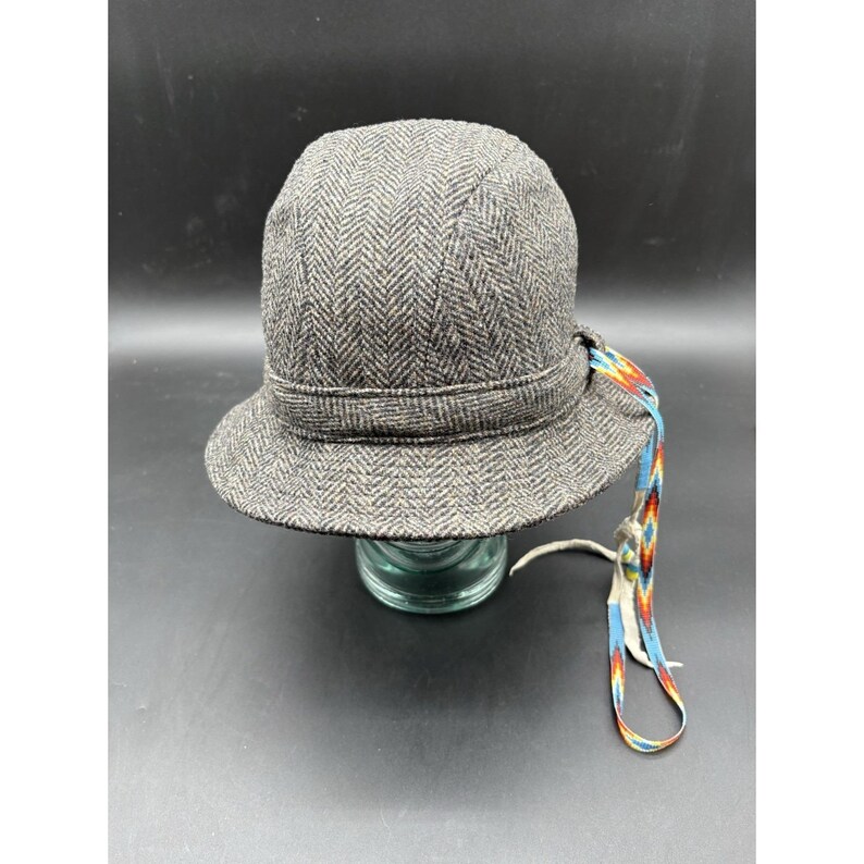 Pendleton Custom Made USA Wool Herringbone Paperboy Bucket Hat Beaded Strap image 2