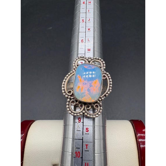 Sterling Silver Opalite Statement Ring Ornate Fil… - image 2
