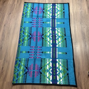 Pendleton Beaver State Wool Blanket 64x80 Geometric Blue Green Purple image 1