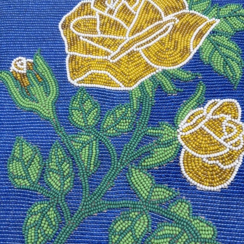 Sac à bandoulière en cuir perlé à la main vintage Roses florales + revers en laine Pendleton image 6