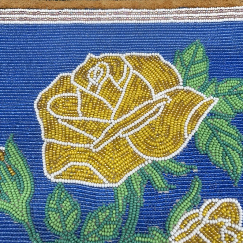 Sac à bandoulière en cuir perlé à la main vintage Roses florales + revers en laine Pendleton image 5
