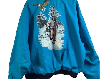 Davis James Sharkey Aztec Native Embroidered Bomber Jacket XL USA Made
