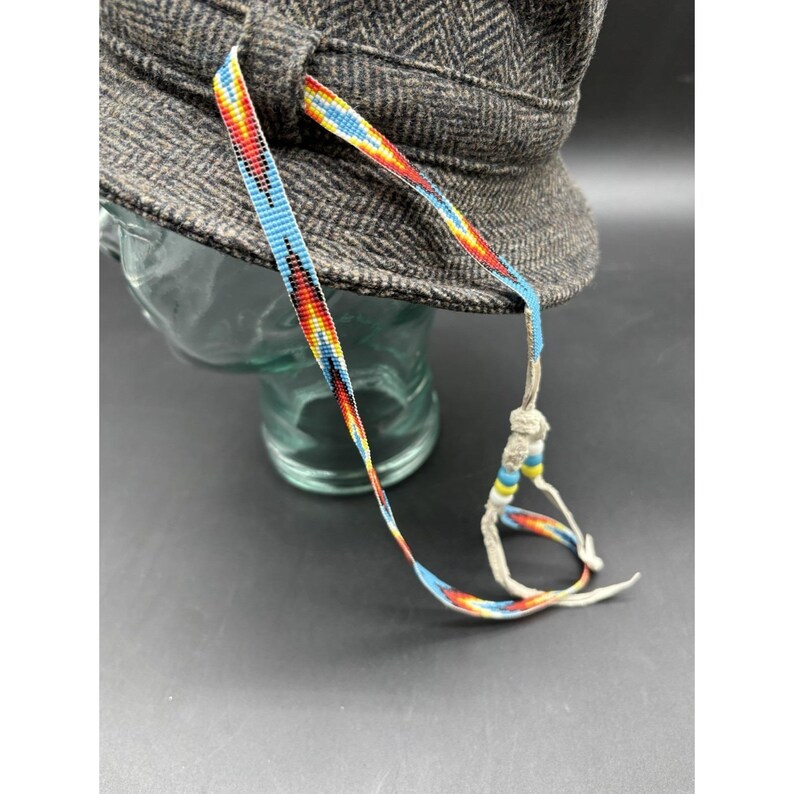 Pendleton Custom Made USA Wool Herringbone Paperboy Bucket Hat Beaded Strap image 7