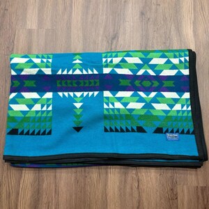 Pendleton Beaver State Wool Blanket 64x80 Geometric Blue Green Purple image 15